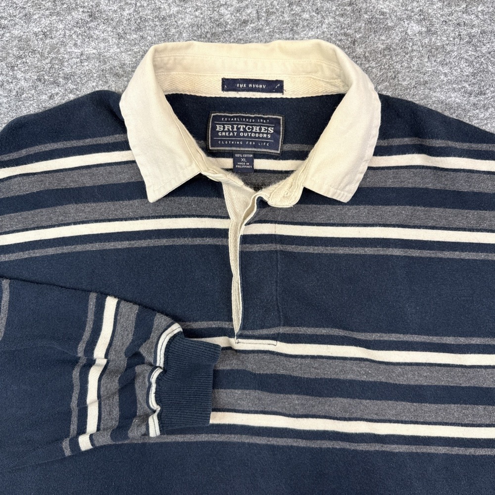 Britches Great Outdoors The Rugby shirt men's XL blue stripe long sleeve cotton